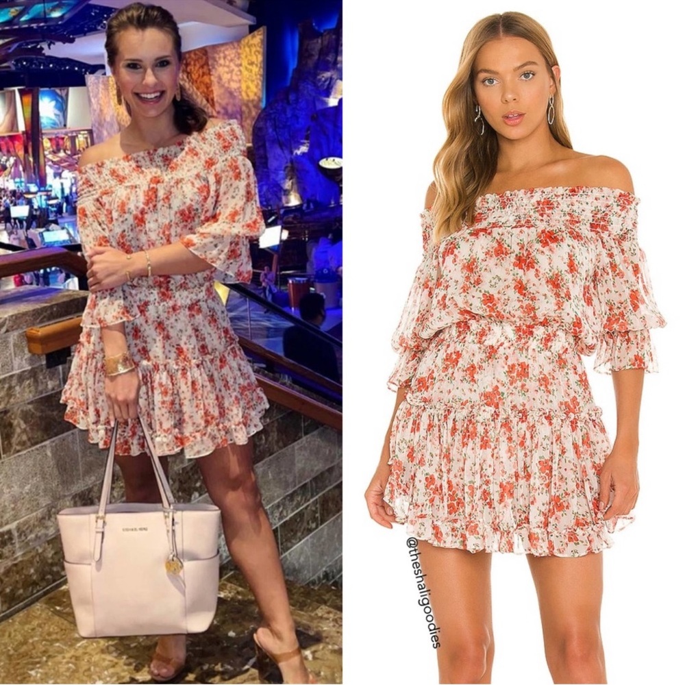 MISA Darla Dress Red Floral Ruffle Mini Off Shoulder Poppy Floral Small